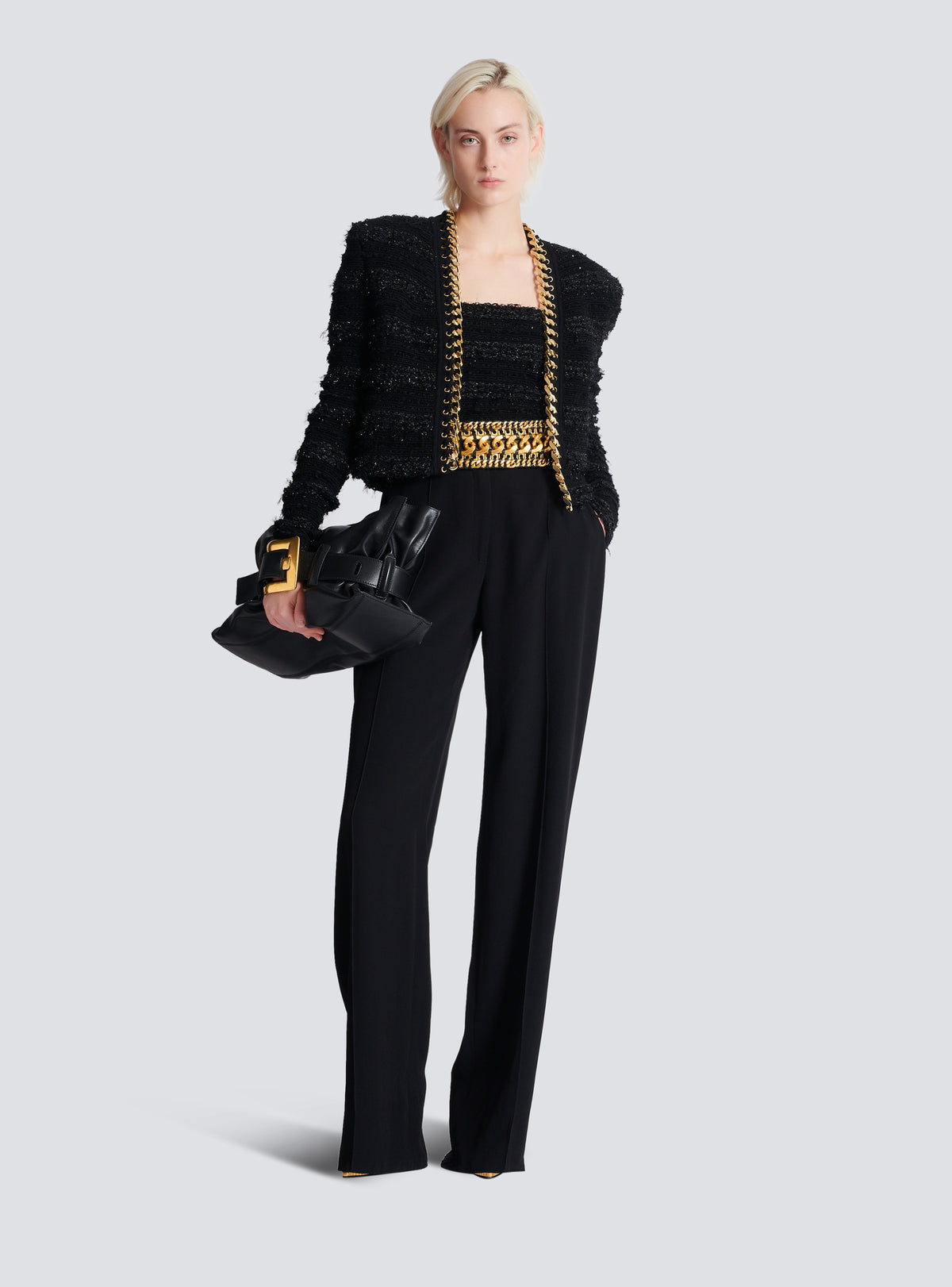 Top dos-nu en maille effet tweed - Noir & Or
