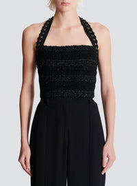 Top dos-nu en maille effet tweed - Noir & Or