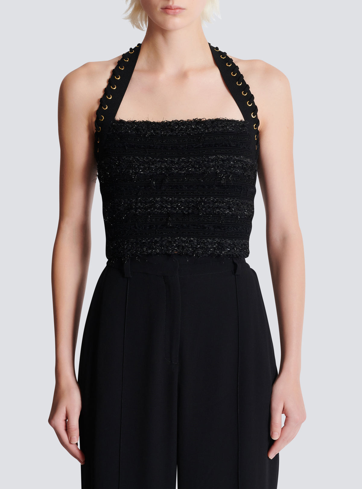 Top dos-nu en maille effet tweed - Noir & Or