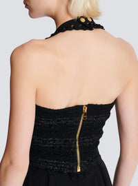 Top dos-nu en maille effet tweed - Noir & Or