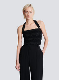 Top dos-nu en maille effet tweed - Noir & Or