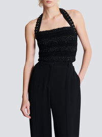 Tweed-effect knit halter top - Black & Gold