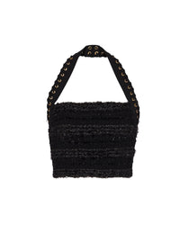 Tweed-effect knit halter top - Black & Gold