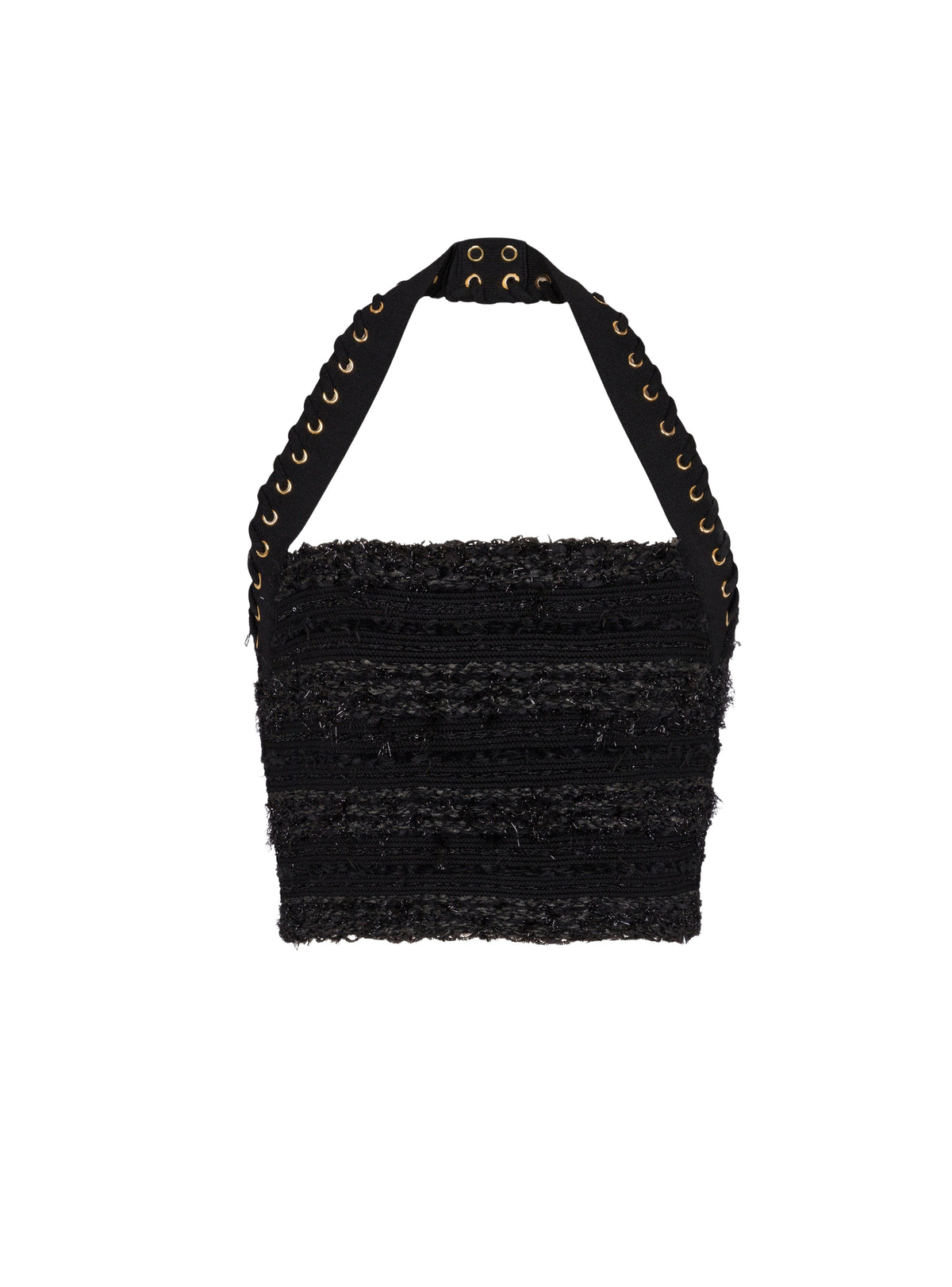 Tweed-effect knit halter top - Black & Gold