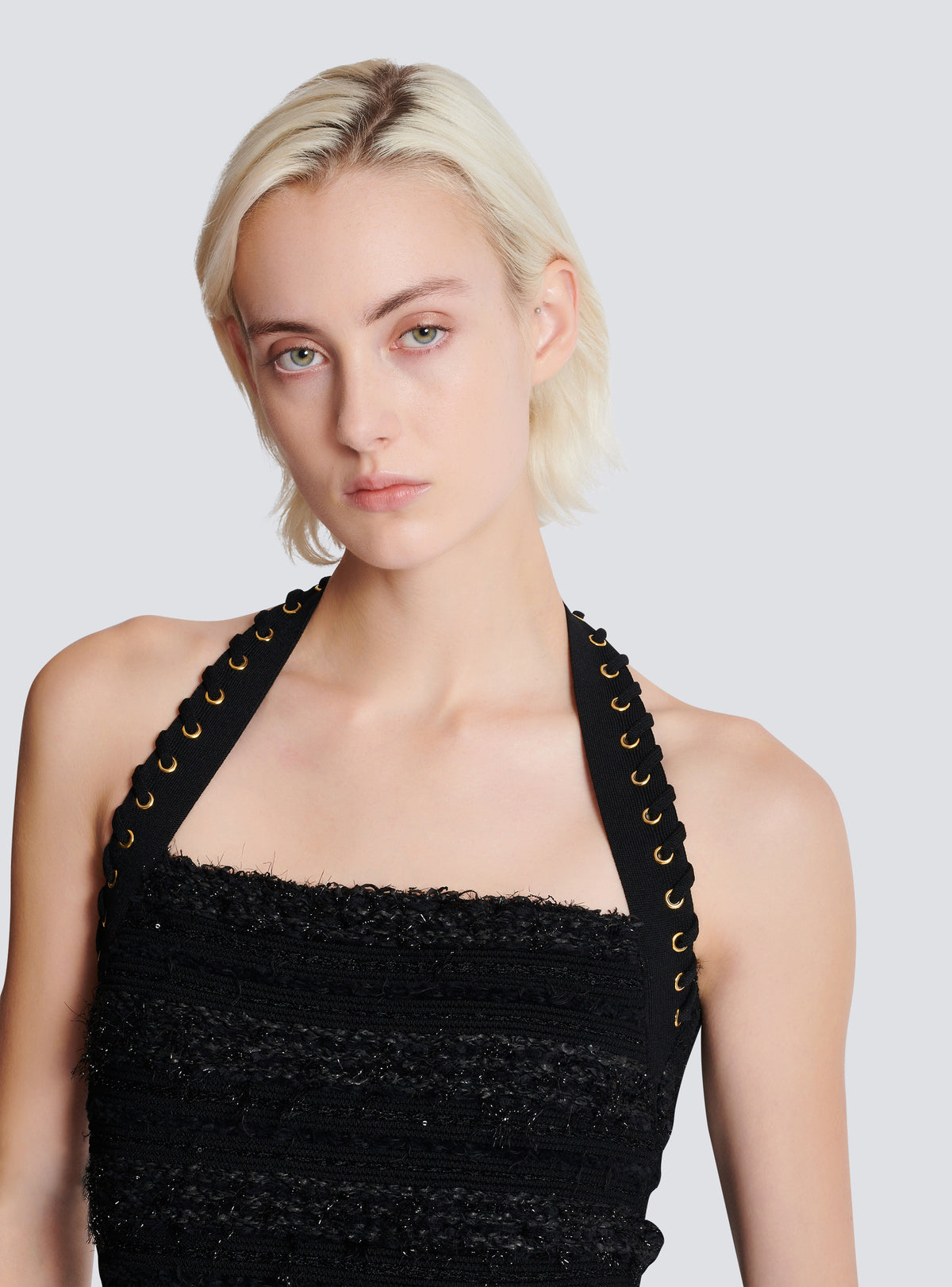 Top dos-nu en maille effet tweed - Noir & Or