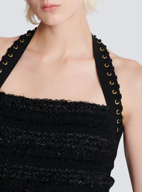 Tweed-effect knit halter top - Black & Gold