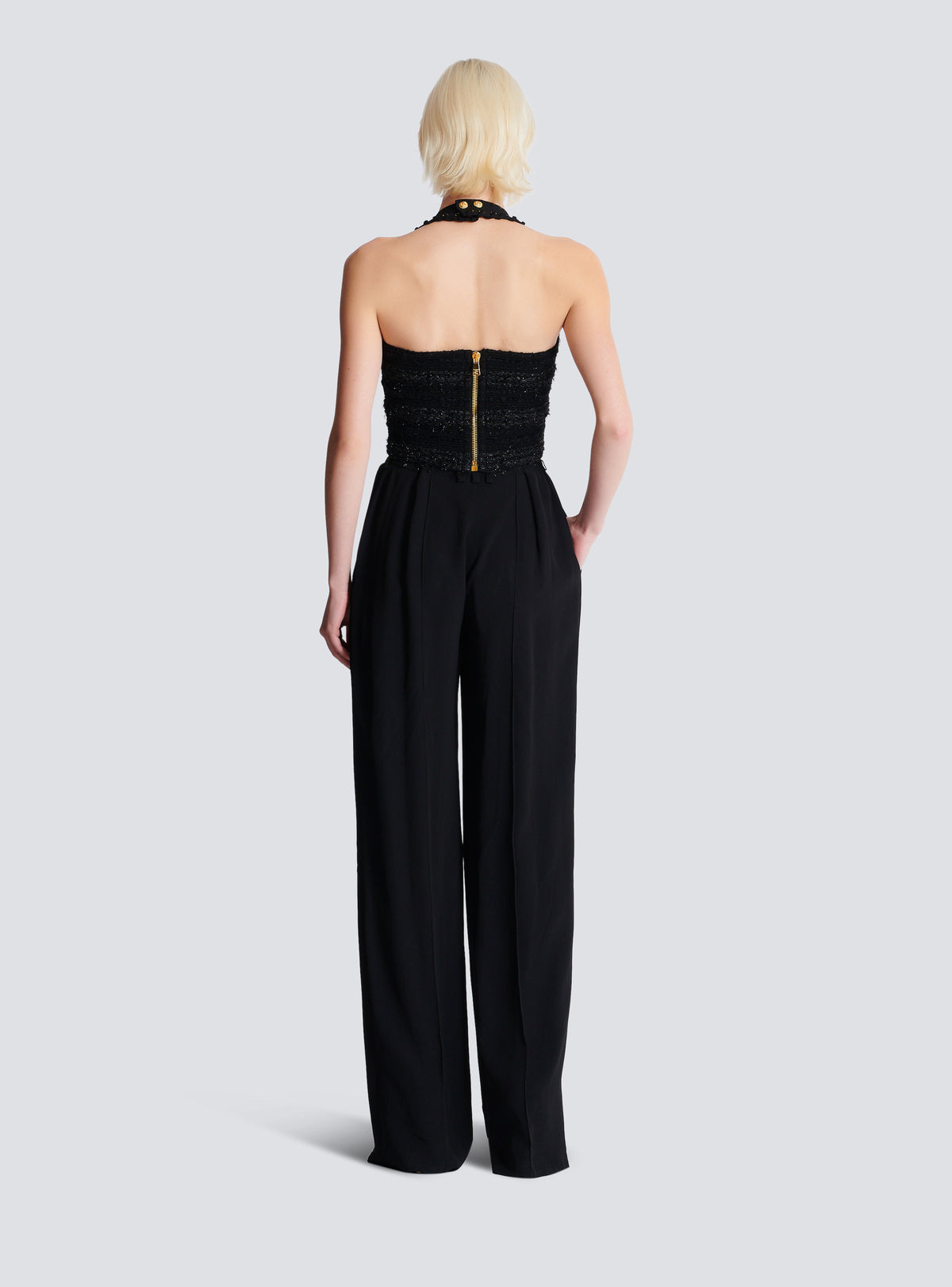 Top dos-nu en maille effet tweed - Noir & Or