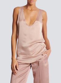 Silk top with thin straps - Powder Beige
