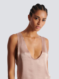 Top en crêpe de soie à fines bretelles - Beige Poudre