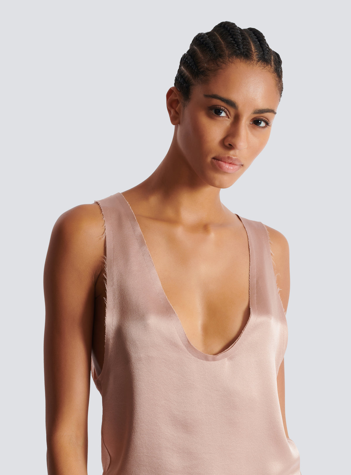 Top en crêpe de soie à fines bretelles - Beige Poudre