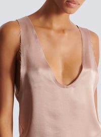Silk top with thin straps - Powder Beige