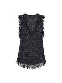 Top en tweed à pois à fines bretelles - Noir & Blanc