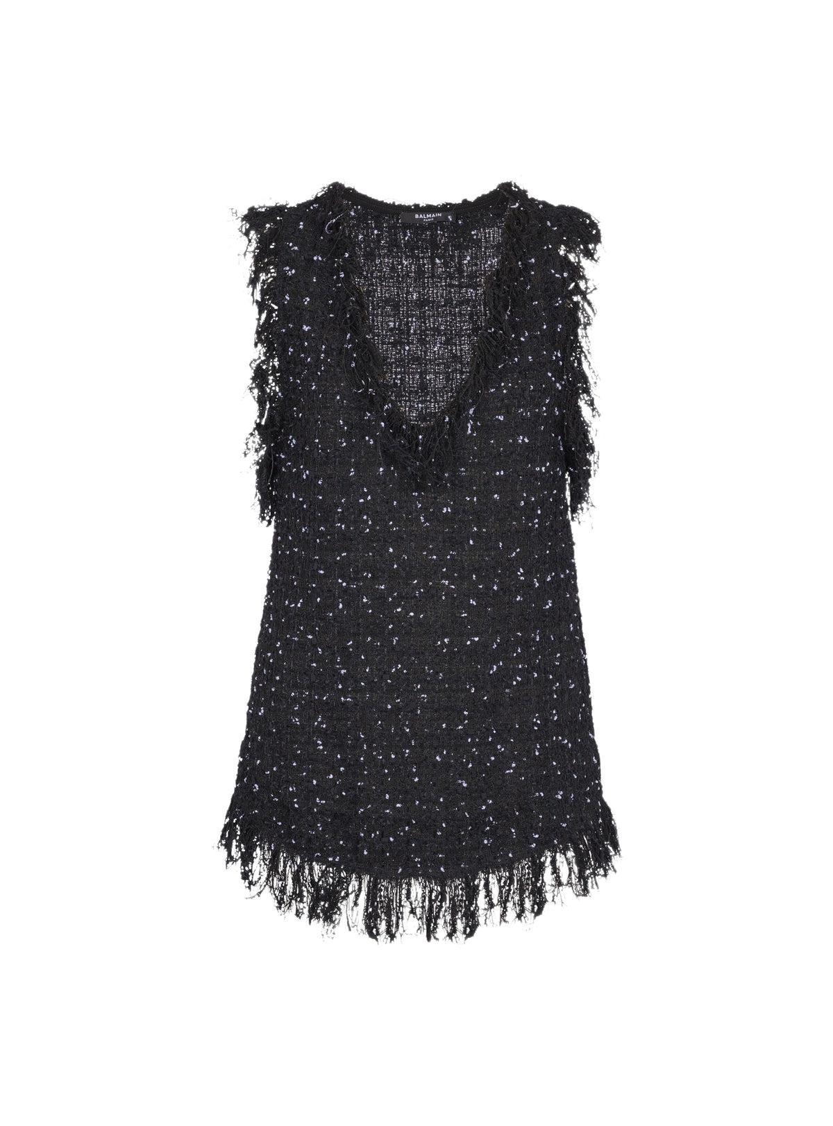 Top en tweed à pois à fines bretelles - Noir & Blanc