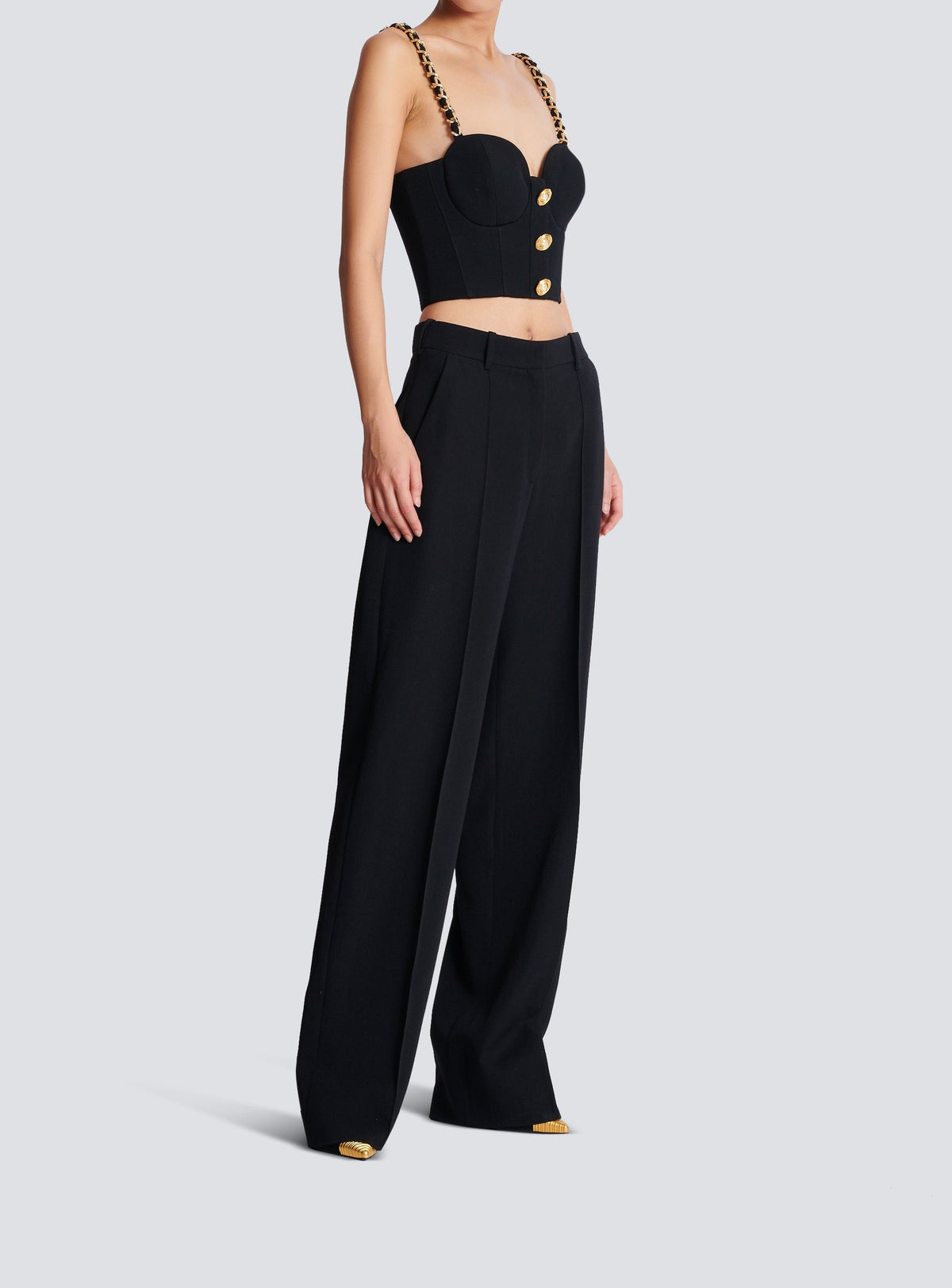 Plain wool top with straps - Black