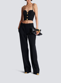 Plain wool top with straps - Black