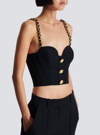 Plain wool top with straps - Black