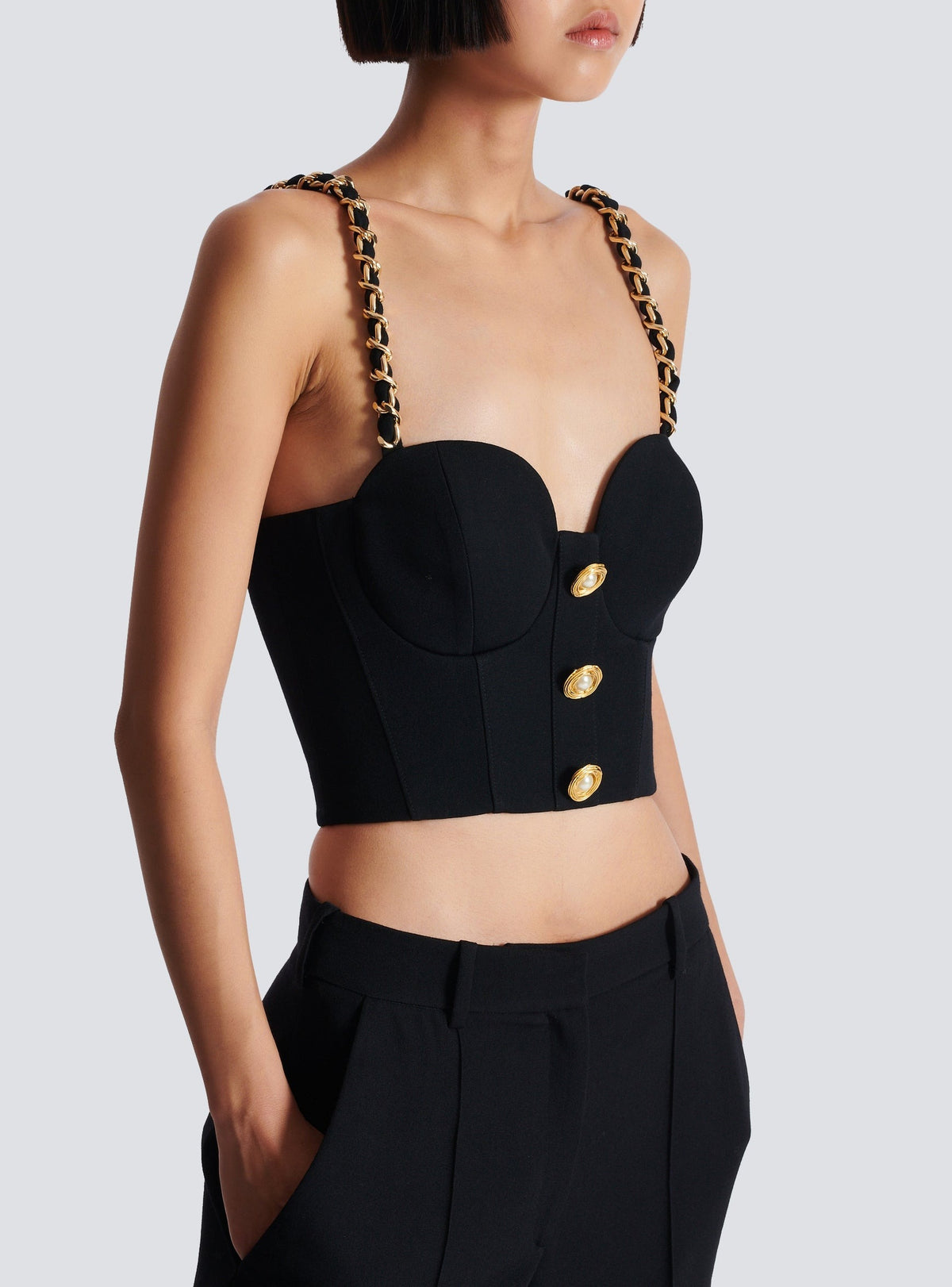 Plain wool top with straps - Black