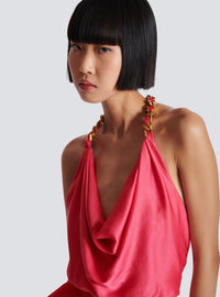 Top dos-nu drapé en soie  - Rose Fuchsia