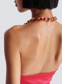 Top dos-nu drapé en soie - Rose Fuchsia