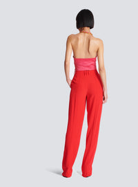 Top dos-nu drapé en soie  - Rose Fuchsia