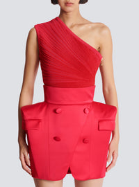 Top court asymétrique en maille - Fuchsia Vif & Rouge Vif