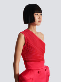 Top court asymétrique en maille - Fuchsia Vif & Rouge Vif