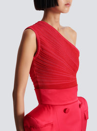 Asymmetric cropped knit top - Vivid Fuchsia & Vivid Red