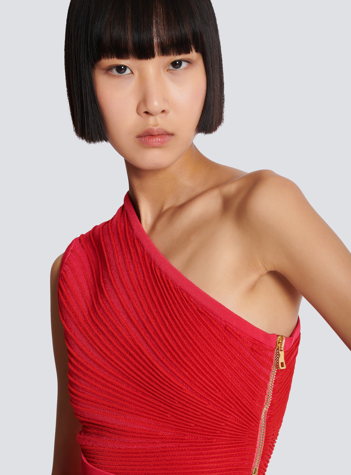 Top court asymétrique en maille - Fuchsia Vif & Rouge Vif