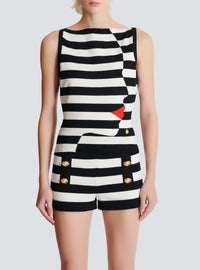 Knit top with sailor stripe face pattern - Black & White & Bright Red