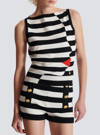 Knit top with sailor stripe face pattern - Black & White & Bright Red