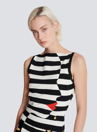 Top en maille motif face marinière - Noir & Blanc & Rouge Vif
