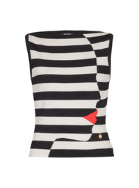 Top en maille motif face marinière - Noir & Blanc & Rouge Vif