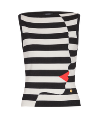 Top en maille motif face marinière - Noir & Blanc & Rouge Vif