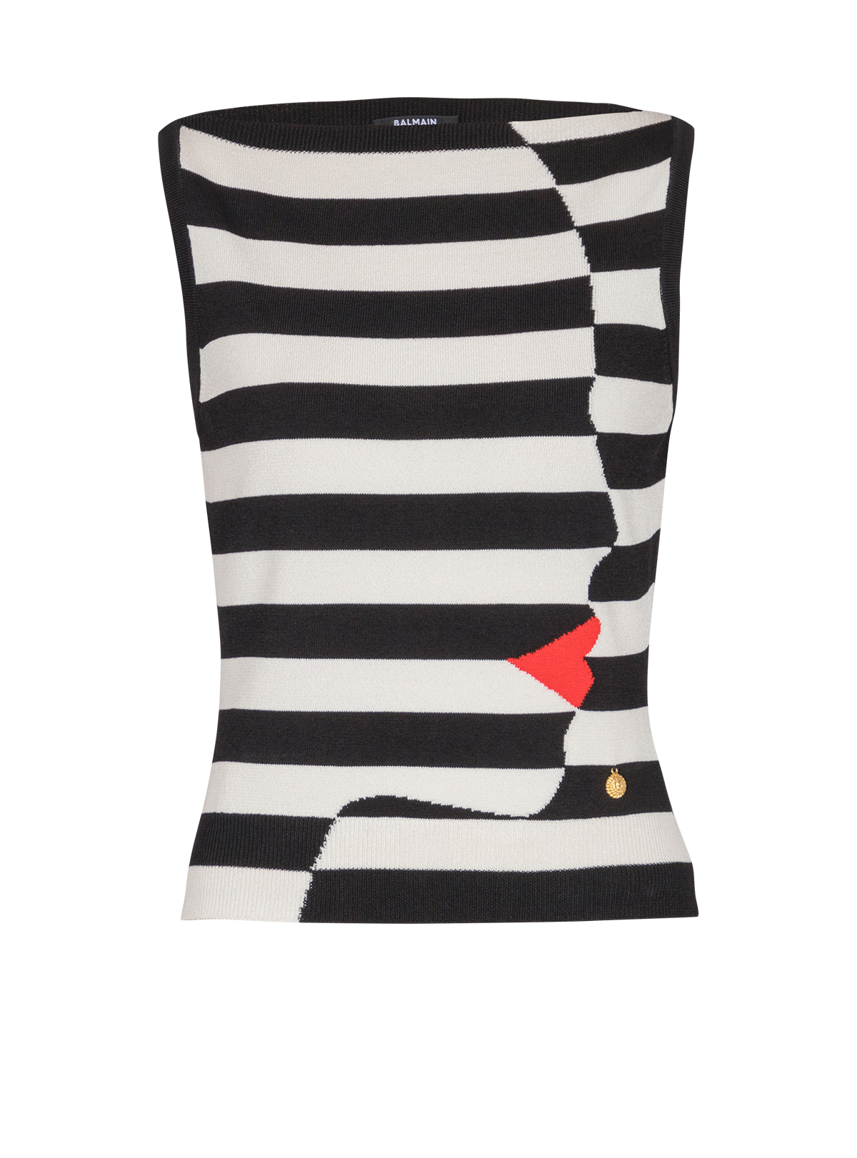 Top en maille motif face marinière - Noir & Blanc & Rouge Vif