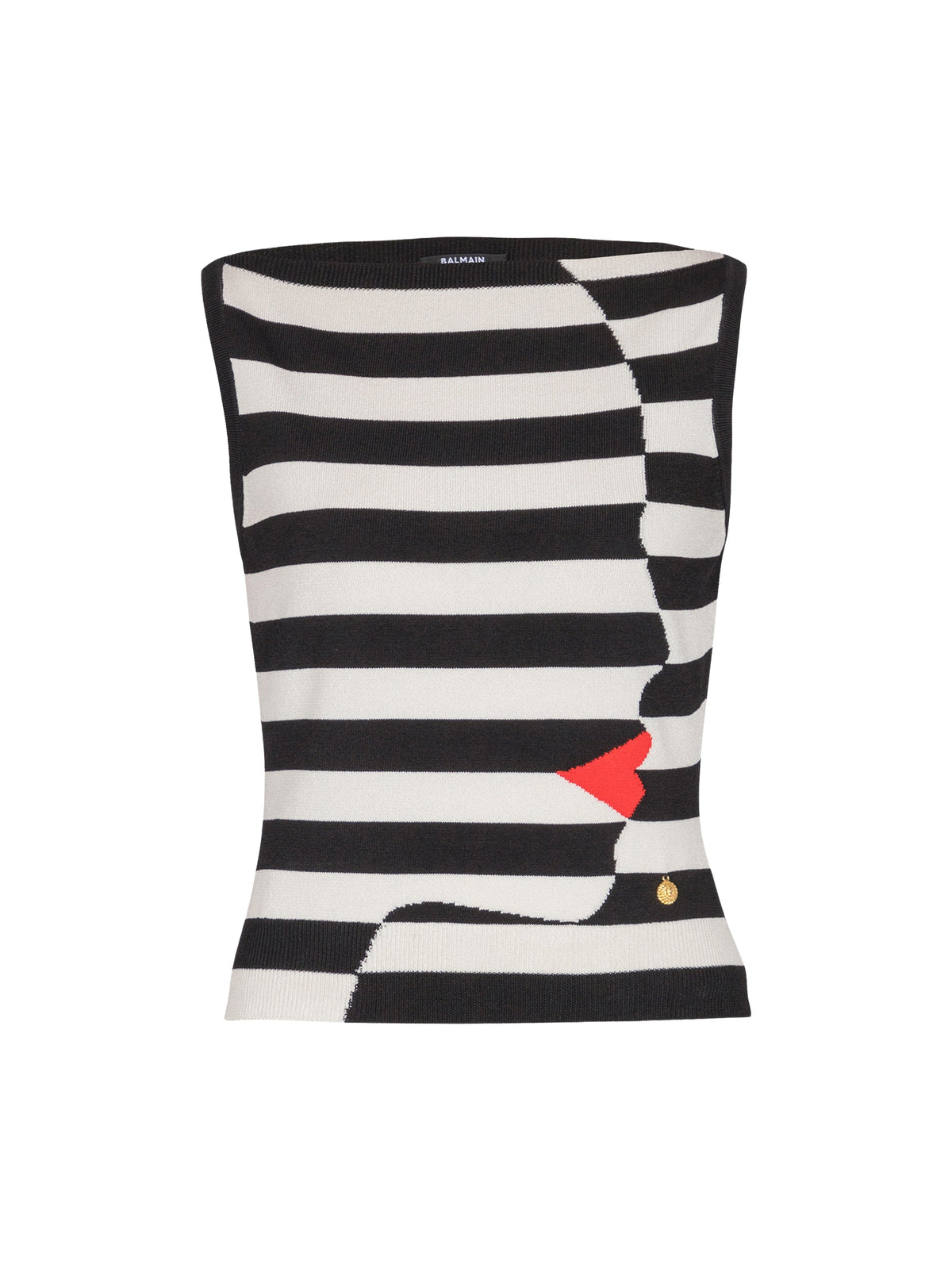 Knit top with sailor stripe face pattern - Black & White & Bright Red
