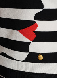 Top en maille motif face marinière - Noir & Blanc & Rouge Vif
