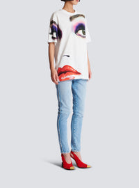 T-shirt imprimé visage - Blanc & Multicolore