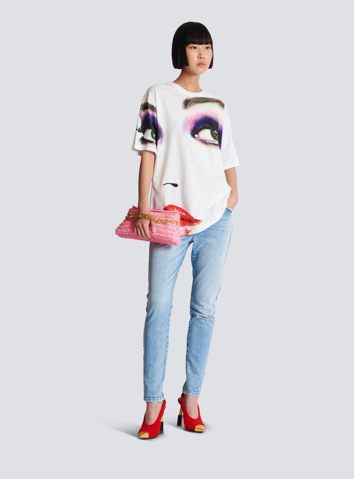 T-shirt imprimé visage - Blanc & Multicolore