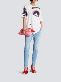 T-shirt imprimé visage - Blanc & Multicolore
