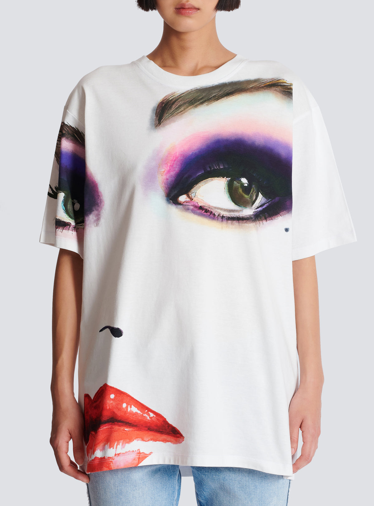 T-shirt imprimé visage - Blanc & Multicolore
