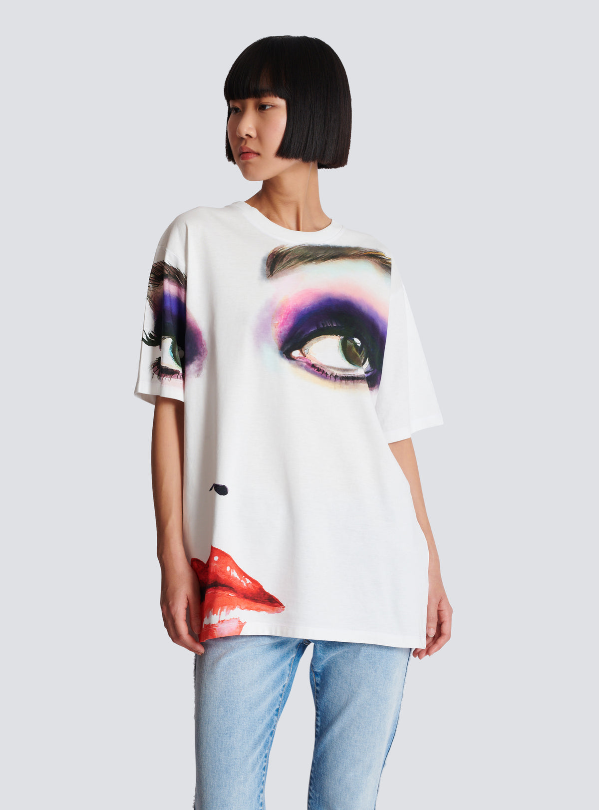 T-shirt imprimé visage - Blanc & Multicolore