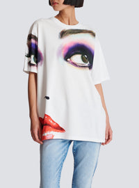 T-shirt imprimé visage - Blanc & Multicolore