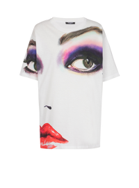 T-shirt imprimé visage - Blanc & Multicolore