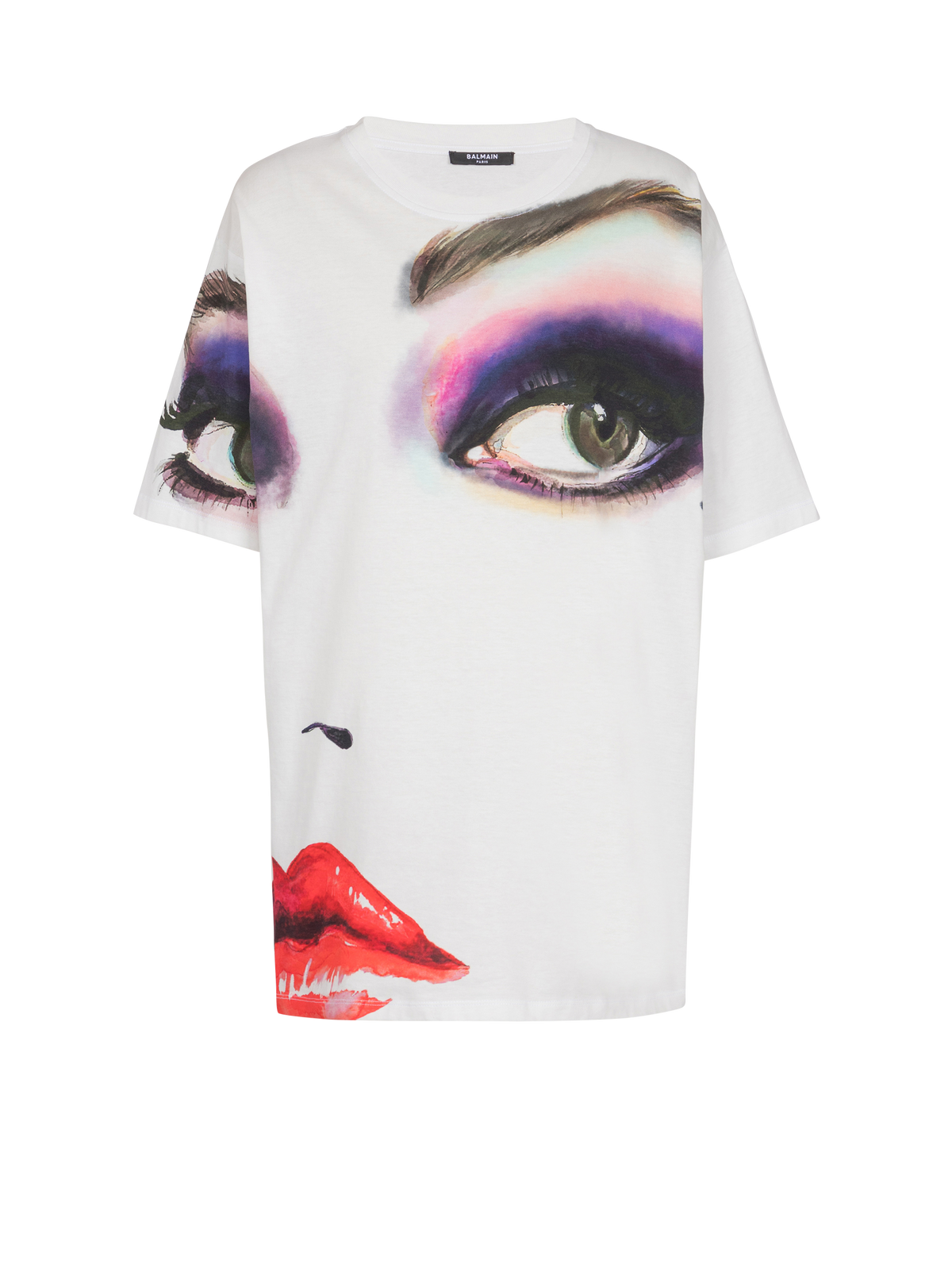 T-shirt imprimé visage - Blanc & Multicolore