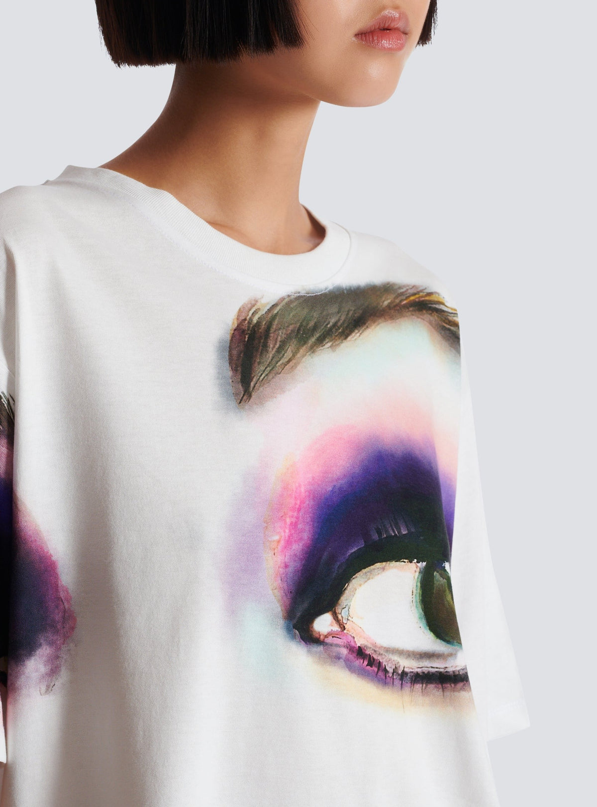 T-shirt imprimé visage - Blanc & Multicolore