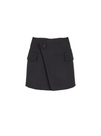 Short asymmetric wool skirt - Black
