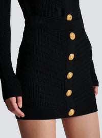 Jupe courte boutonnée en maille - Noir