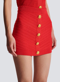 Jupe courte boutonnée en maille - Rouge Vif
