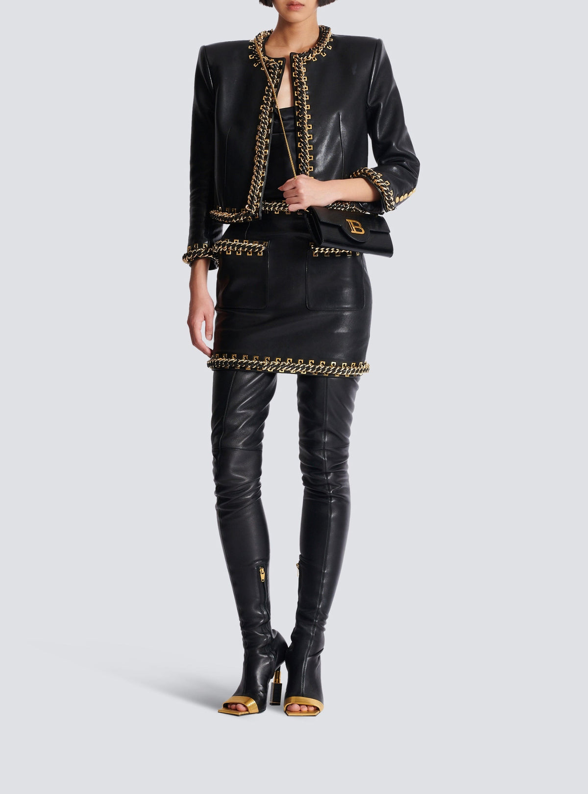 Short leather skirt - Black & Gold