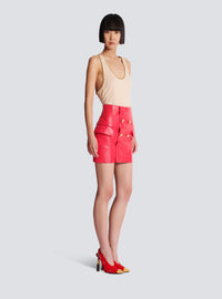 Jupe courte en cuir d'agneau  - Fuchsia Vif